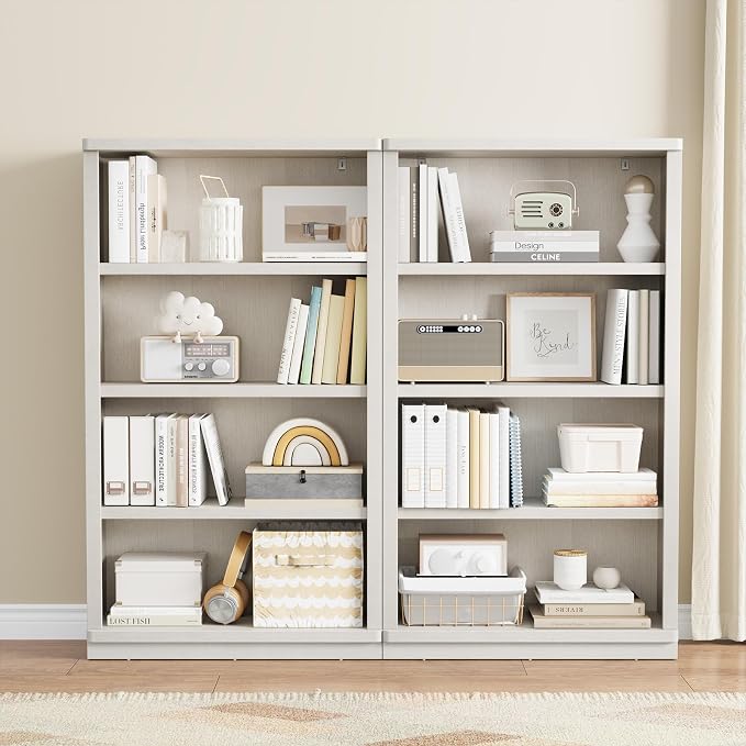 Rresyet 4 -Tier Bookcase, 31" Tall Book Shelf, 55” Wide Bookshelves, Wooden Bookcase Display Storage for Home Office, Living Room and Study Room (White)