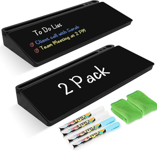 2 Pack Desktop Glass Whiteboard with Storage, Desk Board with Computer Keyboard Stand, White Dry Erase Board with Drawers for Home, School, Office Desk Organizers and Accessories - Black