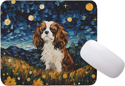 Starry Night Dog Mouse Pad for Computer Laptop Home Office Gaming Working Desk Desktop Accessories Non-Slip Rubber Mouse Pad for Dog Lovers (Cavalier King)