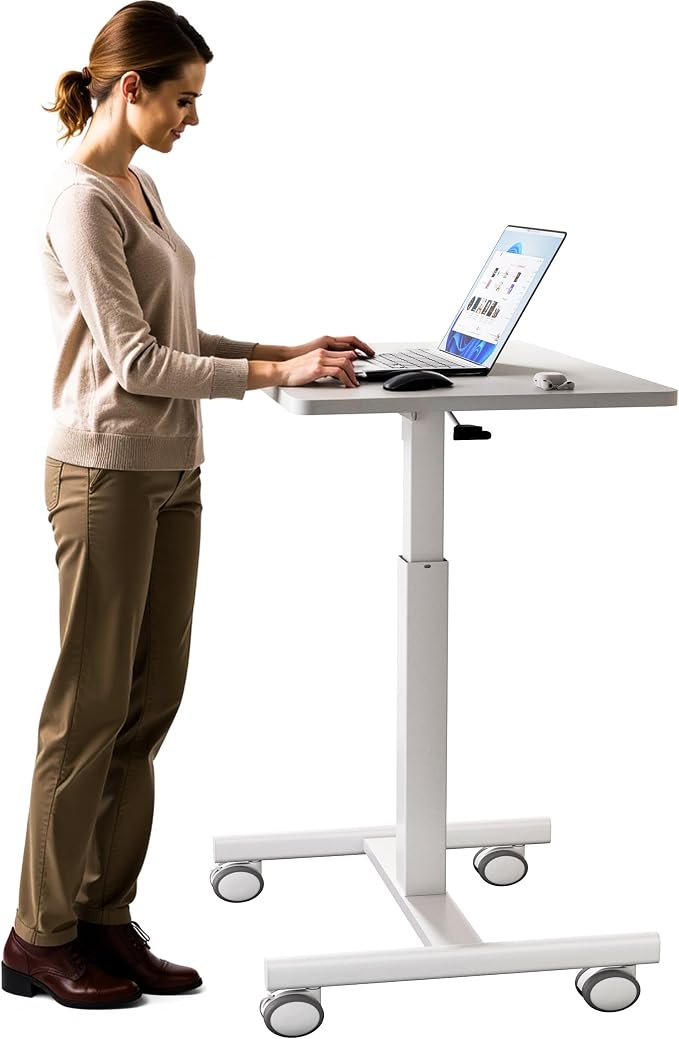 GallopFun Mobile Laptop Standing Desk Adjustable Height, Small Mobile Desk Workstation with Wheels, Portable Rolling Computer Desk Cart for Home Office Classroom (White)