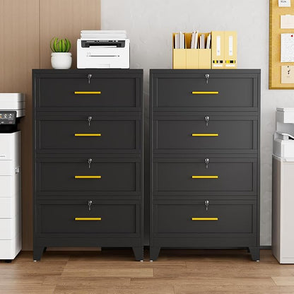 erosoei 4 Drawer File Cabinet with Lock, Metal Lateral File Cabinets for Home Office, Steel Wide Filing Organization Storage Cabinets, Home Office Furniture for Hanging Files Letter/Legal/F4/A4 Size