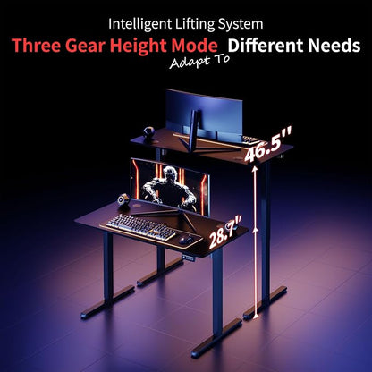 Shintenchi Standing Desk, Height Adjustable Electric Sit Stand up Desk, Ergonomic Rising Computer Table, 48x24 Inch Modern Lift Gaming Desk Workstation for Home Office, Black