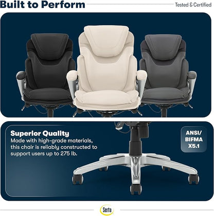 Serta Bryce Executive Office Chair - Ergonomic Computer DeskChair with Lumbar Technology - Adjustable Height - Memory Foam Body Pillows - 360° Swivel Rolling Base - Bonded Leather - Cream