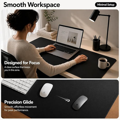 AFIING Cork Desk Mat, Black,23.6" x 13.7", Desk Pad Protector | Dual-Sided Cork & PU Leather, Waterproof, Non-Slip for Mouse, Writing, Home Office& Laptop