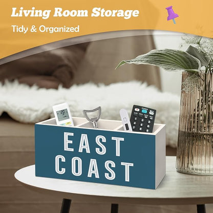 Coastal East Coast Pen Holder Organizer for Desk Accessories, Blue Beach Coastal Cowgirl Wooden Box Sign Desk Decorations for College Girls Dorm Beachy Room Decor, East Coast Decor