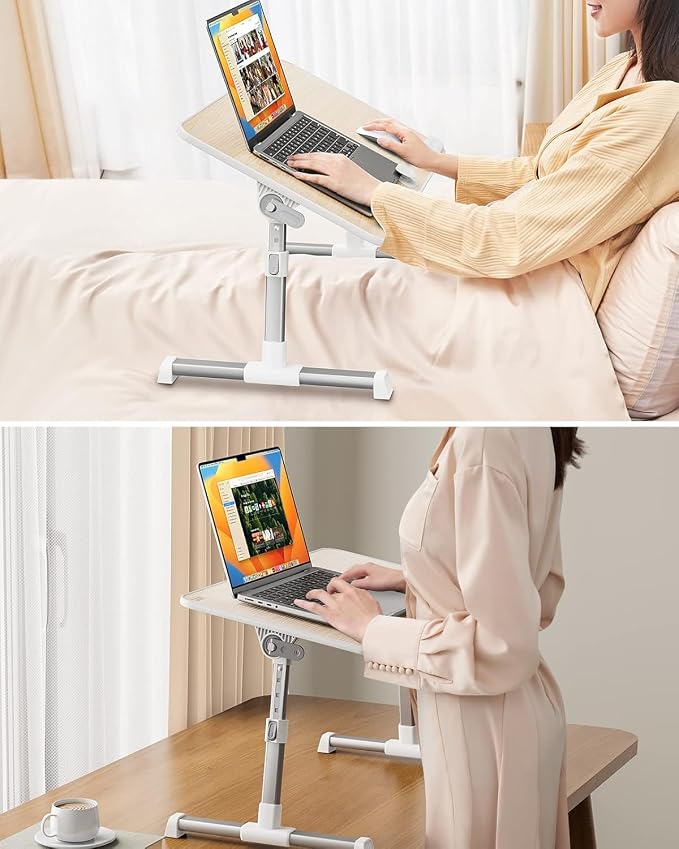 Laptop Desk Table, SAIJI Adjustable Laptop Stand, Portable Lap Desks with Foldable Legs, Notebook Standing Breakfast Tray Reading Desk for Sofa Couch Bed Floor (Teak,Medium Size)