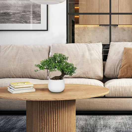 Fake Bonsai Tree Zen Juniper Bonsai Plant 9” Tall Artificial Bonsai Trees with White Ceramic Pot Decorated with Pebbles Desk Plant Indoor Bonsai for Home Office Decor
