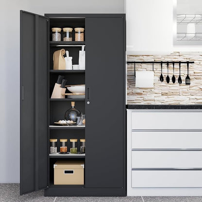 CMY Metal Storage Cabinet, 71" Locking Cabinet with 5 Adjustable Shelves, Large Steel Storage Cabinets for Garage, Home Office, Pantry -Black
