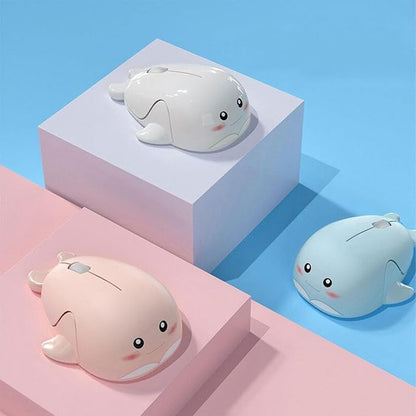 CHUYI Cute Animal Dolphin Shape Wireless Silent Mouse Frosted Cartoon Portable Travel Mute 1600DPI Novelty Optical Unique Cordless Quiet Mice for Computer Laptop PC Gift (1 Pack-Pink)