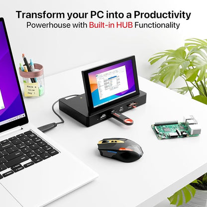ROADOM 5'' Mini Monitor with Raspberry Pi Mount Holes & USB HUB, Type-C One-Cable Connection&Speakers, All-in-One Storage Dock, Pocket IPS Screen for PC monitoring/Gaming/AIDA64/Streaming Partner