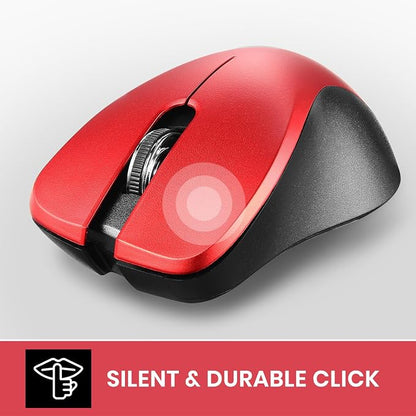 Perixx PERIMICE-621R Wireless Mouse - Silent Click with Ergo Design - Compatible for Desktop and Laptop PC - Wireless 2.4 GHz - Red