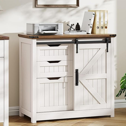 Vabches Lateral File Cabinets with Adjustable Shelf, Farmhouse Filing Cabinet for Home Office, Filing Organization Storage Cabinets with Sliding Barn Door for Hanging Files Letter/A4.