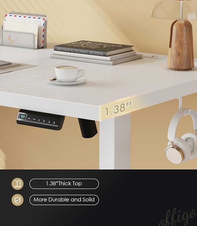 OffiGo 79 Inch Executive Electric Standing Desk, Height Adjustable Desk with Power Outlet & 1.38" Thick 3-Piece Desktop, Sit Stand Computer Desk for Home, Office, Conference Room, White