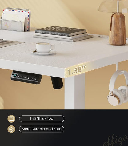 OffiGo 79 Inch Executive Electric Standing Desk, Height Adjustable Desk with Power Outlet & 1.38" Thick 3-Piece Desktop, Sit Stand Computer Desk for Home, Office, Conference Room, White