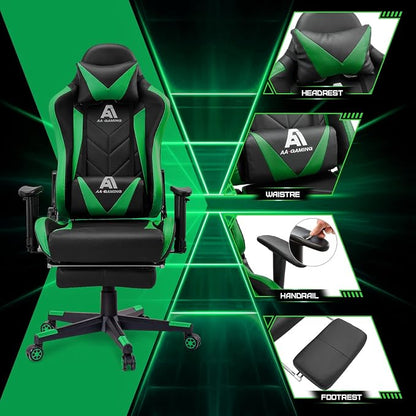 Gaming Chair High Back Ergonomic Computer Racing Chair Adjustable Office Chair with Footrest, Lumbar Support Swivel Chair - Upgraded Version Blackgreen