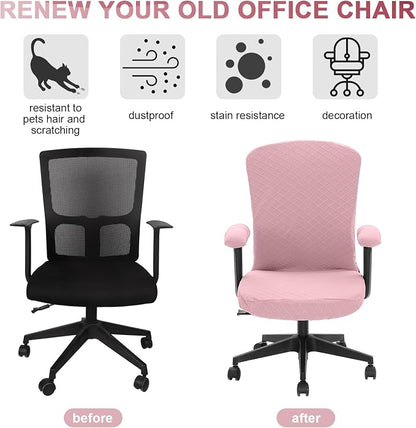 Tatuo 3 Pcs Computer Office Chair Cover Universal Rotating Chair Slipcovers Protector Removable Washable Office Armrest Covers with Zipper for High Back Seat Backrest (M,Argyle,Pink)