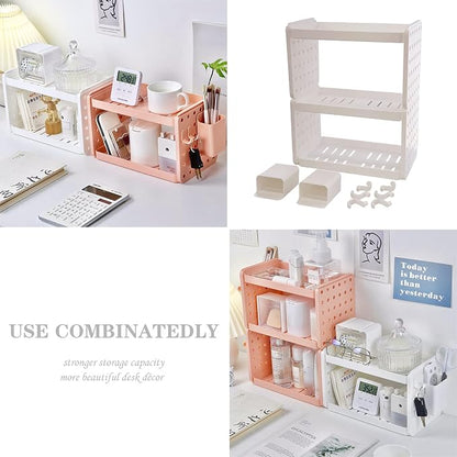 Lae Nuvole Desktop Organizer Shelf Stationery Organizer with Pen Holder Office Desk Pegboard Shelf Plastic Combinable Organization and Storage for Desk, Office, Countertop, Dorm (White, 3 Tier)