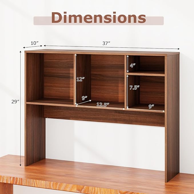 GOFLAME 4 Cubes Desktop Bookshelf, 37” Tabletop Wood Desk Shelf for Computer Monitor, Modern Countertop Desk Display Hutch Storage Organizer Shelf for Home Office, Dorm, Study, Walnut