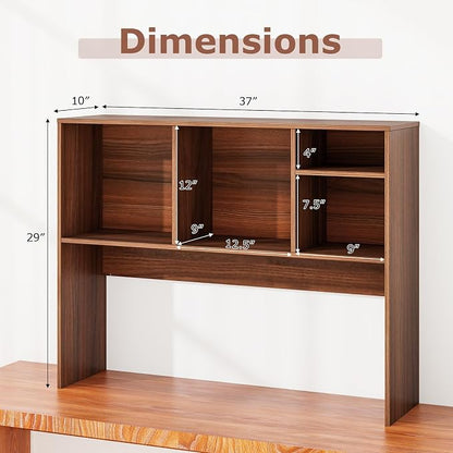 GOFLAME 4 Cubes Desktop Bookshelf, 37” Tabletop Wood Desk Shelf for Computer Monitor, Modern Countertop Desk Display Hutch Storage Organizer Shelf for Home Office, Dorm, Study, Walnut
