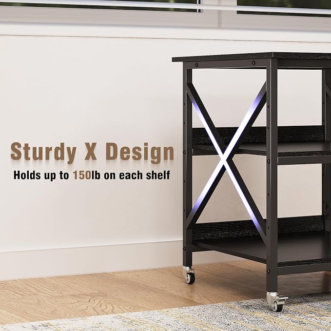 VENNQD 23.6 x 23.6 x 30.3 Inches Printer Stand, Large Printer Table with Adjustable Middle Shelf, Rolling Printer Cart with Wheels, 3 Tier Printer Table for Home Office Living Room Scanner Fax, Black