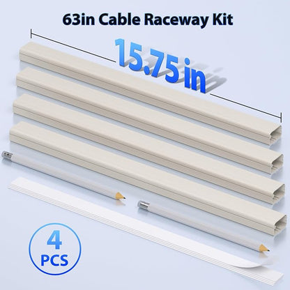 ZhiYo Large Capacity Wire Hiders for TV on Wall for 2-4 Cords, 63in (4xL15.8in) PVC Cable Cover with Adhesive Tape, Snap and Lock Design for Wall Mounted TV, Beige Cord Covers for Wires on Wall