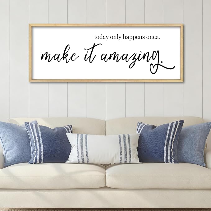 YWJKWLGS Inspirational Quotes Wall Decor Today Only Happens Once Make It Amazing Signs Wall Art 40x15 Inch Large Motivational plaque for Home office kitchen Bedroom Wood Framed Hanging (Wood)