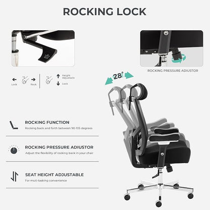 Big and Tall Office Chair 700lbs with Ergonomic W Wide Thick Seat Cushion, Oversized Mesh Desk Chair with Adjustable Lumbar for Heavy People, Computer Chair with 4D Armrest Headrest