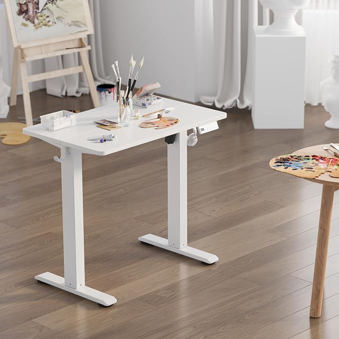 Claiks Electric Standing Desk, 35 x 20 Inch Small Height Adjustable Sit Stand Desk for Home Office, Computer Desk with Memory Presets, Cable Management & Headphone Hooks, 156 lbs Capacity, White