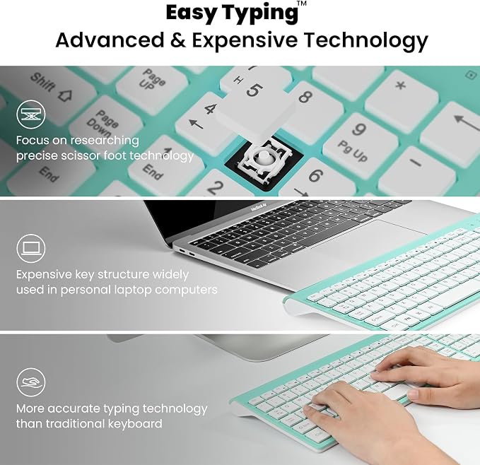 cimetech Wireless Keyboard and Mouse Combo, Compact Full Size Wireless Keyboard and Mouse Set 2.4G Ultra-Thin Sleek Design for Windows, Computer, Desktop, PC, Notebook, Laptop - Blue