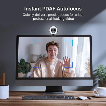 NexiGo N930E Pro, 4K Webcam with Ring Light, PDAF Autofocus, 1080P@60FPS, Dual Noise-Canceling Mics, Built-in Privacy Shutter, Web Cam for Streaming, Meeting, Gaming