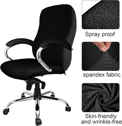 Tatuo 3 Pcs Computer Office Chair Cover Universal Rotating Chair Slipcovers Protector Removable Washable Office Armrest Covers with Zipper for High Back Seat Backrest(L,Waffle,Black)