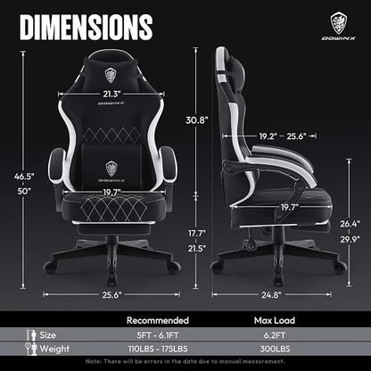Dowinx Fabric Gaming Chair, Ergonomic Computer Chair with Footrest and Pocket Spring Cushion, Height Adjustable Video Gamer Chair with Lumbar Support for Adults, Black