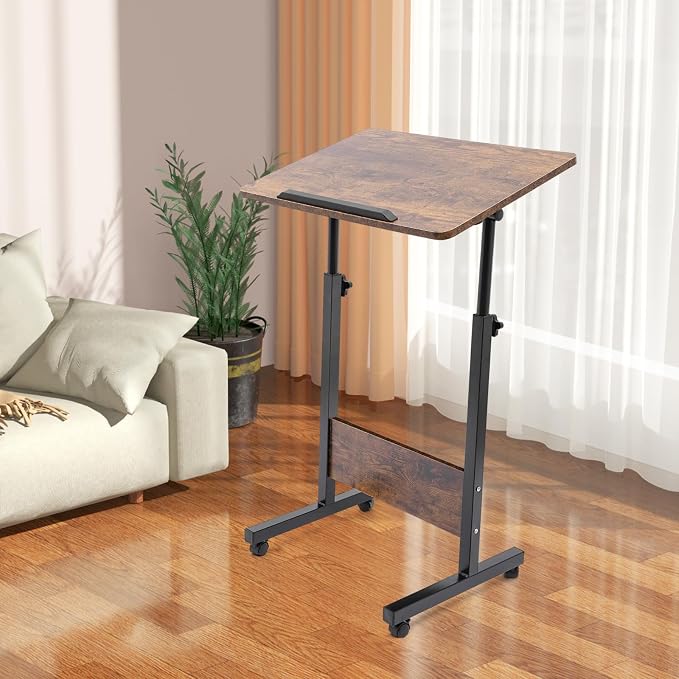 Small Mobile Standing Desk, 24" L×16" W Mobile Office Table, Rolling Laptop Table with 180° Flip, 32-47in Adjustable Height Desk for Small Spaces Home Offices