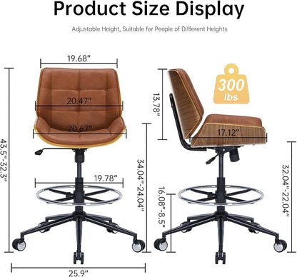 Drafting Office Chair Ergonomic Executive Computer Standing Desk Chair with Adjustable Height and Footrest Ring, Drafting Chair for Counter Height Desk and Drawing (Brown)