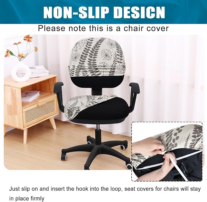 Smiry Stretch Printed Office Computer Chair Covers, Universal Washable Removable Desk Rotating Chair Slipcovers Protector, Seat + Backrest Cover - Sage Gray