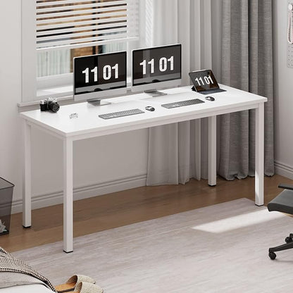 Need 63 Inch Large Computer Desk - Modern Simple Style Home Office Gaming Desk, Basic Writing Table for Study Student, Large Legroom, White Metal Frame, White