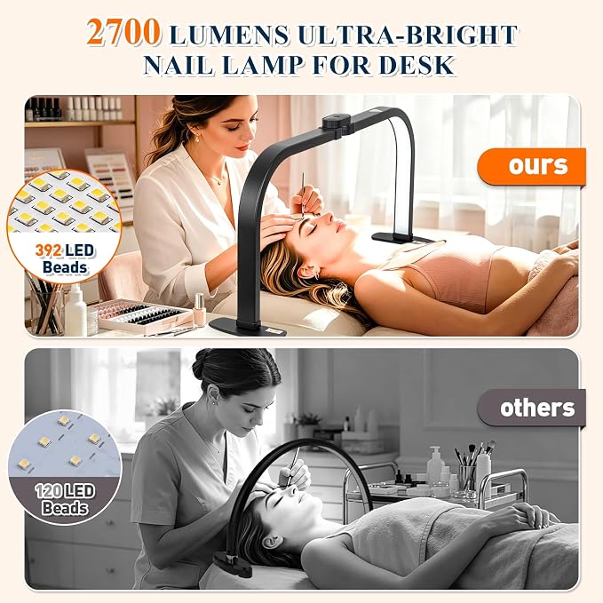 Half Moon Nail Light for Desk with Soldering Clips & Phone Holder, 30In Foldable LED Arch Tech Lamp for Fingernail Art Jewelery Craft Card DIY, 2700LM Multiple Brightness 3000-6000K