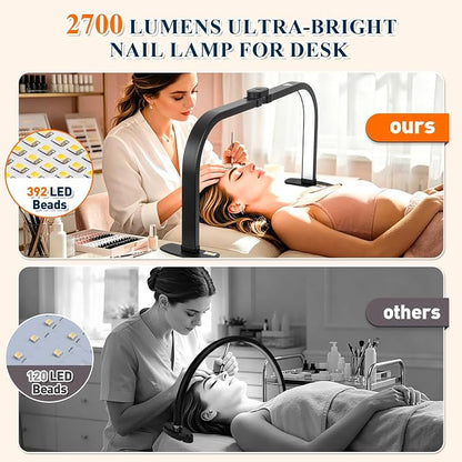 Half Moon Nail Light for Desk with Soldering Clips & Phone Holder, 30In Foldable LED Arch Tech Lamp for Fingernail Art Jewelery Craft Card DIY, 2700LM Multiple Brightness 3000-6000K