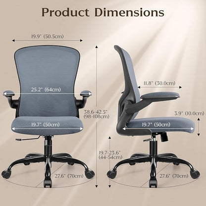 FelixKing Office Desk Chairs, Ergonomic PC Desk Chair with Wheels, Adjustable Lumbar Support and Height, Swivel Computer Chair with Flip-up Armrests, Ergo Mesh Backrest for Working(Dark Gray)