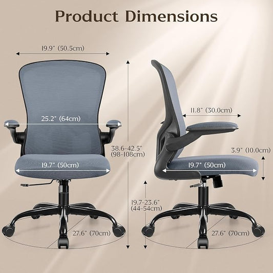 FelixKing Office Desk Chairs, Ergonomic PC Desk Chair with Wheels, Adjustable Lumbar Support and Height, Swivel Computer Chair with Flip-up Armrests, Ergo Mesh Backrest for Working(Dark Gray)