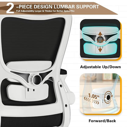Ergonomic Office Chair for Long Hours, Padded Lumbar Support for Lower Back Relief, 330 lb Capacity, Comfortable Computer Desk Chair for Home Office, Computer & Study