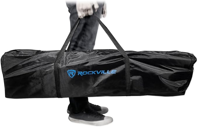 Rockville RTP32W White Totem Moving Head Light Stand with Scrims and Bags | Black and White Scrims, 2 Carry Bags, 39"-69" Adjustable Height, 132 lb Capacity, 35mm Pole Adapter, Steel, Tool-Free Setup