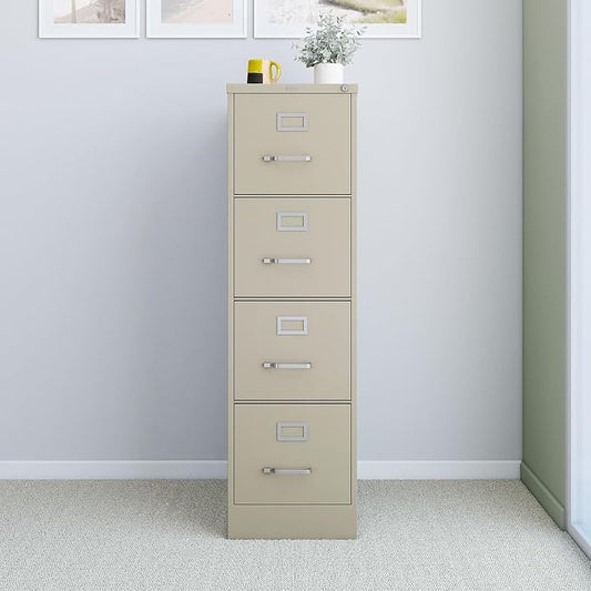 Staples 4-Drawer Vertical File Cabinet, Letter Size Documents, Lockable, 26.5" D x 15" W x 51.97" H, Putty/Beige