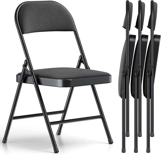 4 Pack Folding Chairs, Fabric Padded Folding Dining Chairs with Cushion Seat & Back, Indoor Outdoor Folding Chair Set for Home Office, Parties, Events, Wedding, Extra Guest Seating