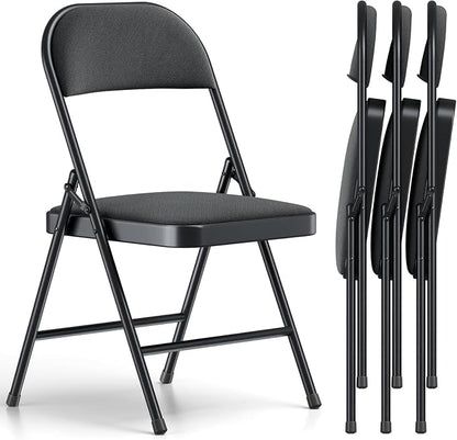4 Pack Folding Chairs, Fabric Padded Folding Dining Chairs with Cushion Seat & Back, Indoor Outdoor Folding Chair Set for Home Office, Parties, Events, Wedding, Extra Guest Seating