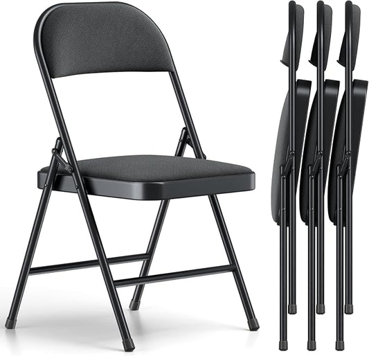 4 Pack Folding Chairs, Fabric Padded Folding Dining Chairs with Cushion Seat & Back, Indoor Outdoor Folding Chair Set for Home Office, Parties, Events, Wedding, Extra Guest Seating