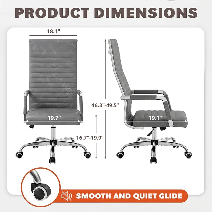 Furmax Ribbed Office Chair High Back PU Leather Executive Conference Chair Adjustable Swivel Chair with Arms (Bicolor Vintage Grey)