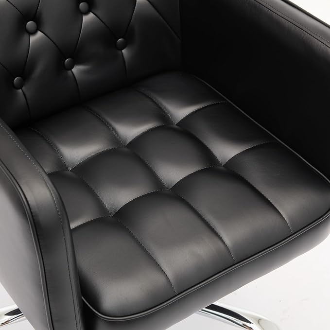 COLAMY Verso Home Desk Chair with Armrest, Leather Swivel Office Chair Adjustment Height with Wheels, Comfortable Padded Seat, Black