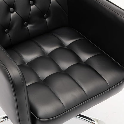 COLAMY Verso Home Desk Chair with Armrest, Leather Swivel Office Chair Adjustment Height with Wheels, Comfortable Padded Seat, Black