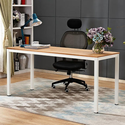 Computer Desk, 63 inches Office Desk Computer Table Study Writing Desk Workstation for Home Office, Dining Table Teak White